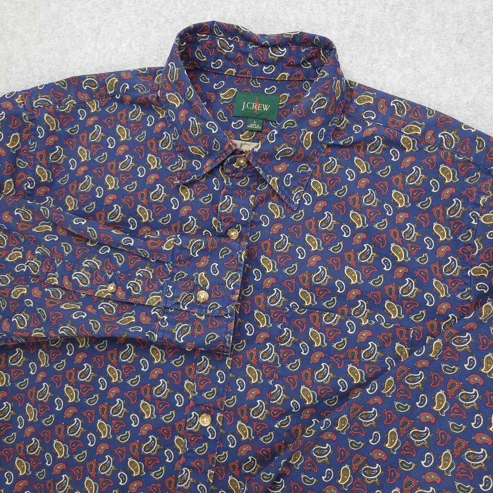 J.Crew Oarsman Button Down Shirt Men's L Blue Paisley Cotton Point Collar